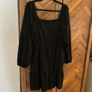 Square neckline little black dress